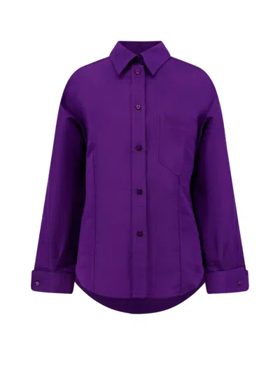 Balenciaga Silk Button-front Shirt With Patch Pocket In Violet