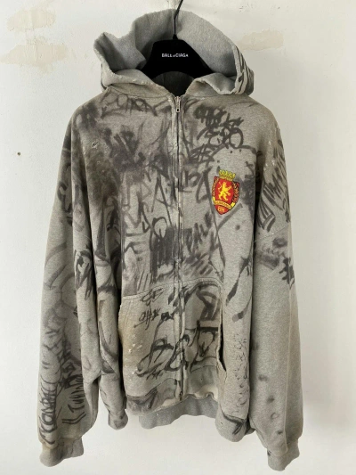 Pre-owned Balenciaga Ss23 Mudshow Graffiti Skater Zip Hoodie In Grey