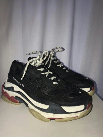 Pre-owned Balenciaga Triple S Mesh Faux Suede And Faux Leather Sneakers In Black