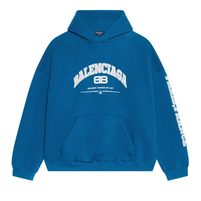 Pre-owned Balenciaga Wide Fit Hoodie 'petrol Blue/grey/white'