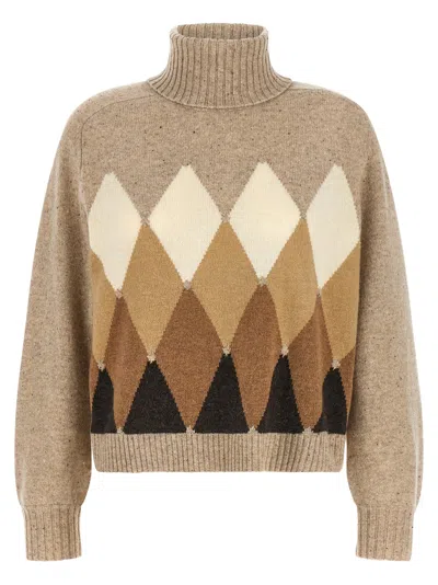 Ballantyne Beige Diamond Turtleneck Sweater In Neutral