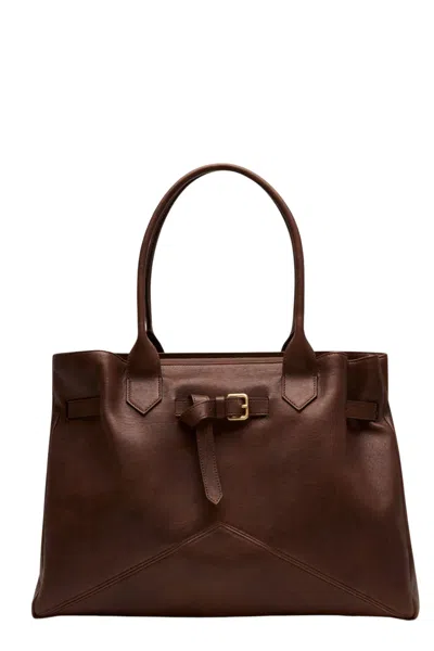 Ballantyne Buffed Calfskin Tote Bag With Diamond Pattern In Brown