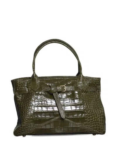 Ballantyne Medium Kate 993 Crocodile-effect Buckled Tote Bag In Green