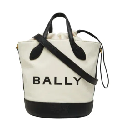 Pre-owned Bally Black White Canvas Leather Tote Bag () In Black, White