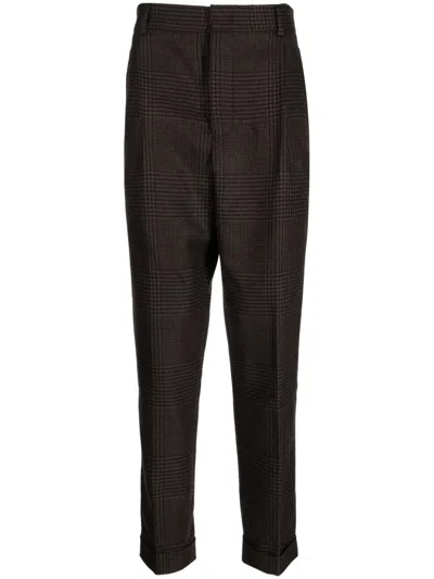 Bally Check-pattern Wool Tapered Trousers In Brown