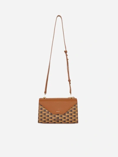 Bally Duo Leather And Monogram Fabric Bag In Brown