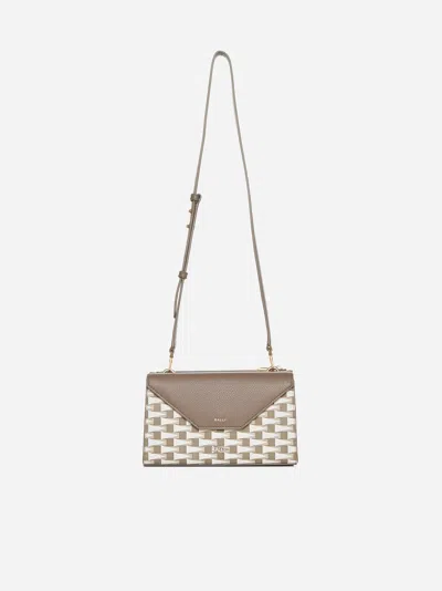 Bally Duo Leather And Monogram Fabric Bag In Sepia