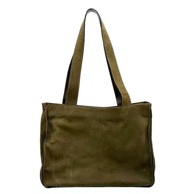 Pre-owned Bally Green Khaki Suede Leather Shoulder Bag Tote Bag () In Green, Khaki