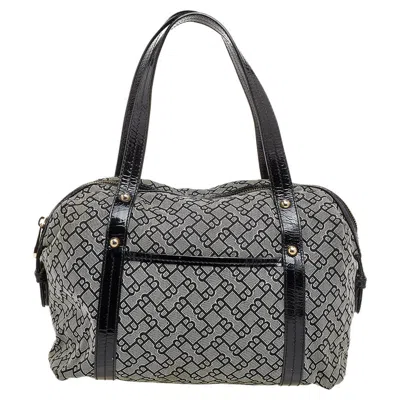Bally Grey /black Patent Leather And Canvas Satchel