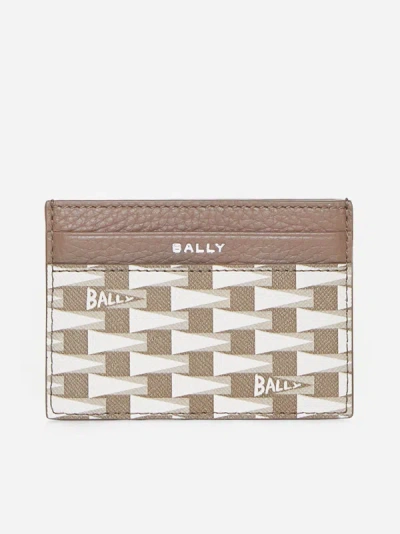 Bally Leather And Monogram Fabric Card Holder In Sepia