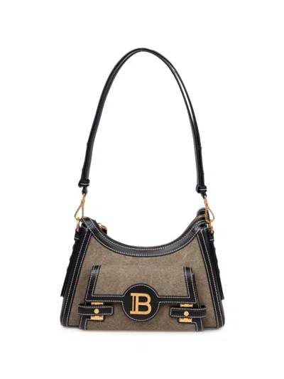 Balmain B-buzz Canvas Shoulder Bag In Gray