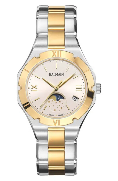 Balmain Be  Moonphase Two-tone Bracelet Watch, 33mm In Two Tone Steel Gold Pvd