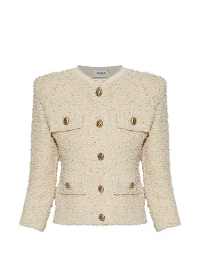 Balmain Beige Cropped Jacket In Neutral