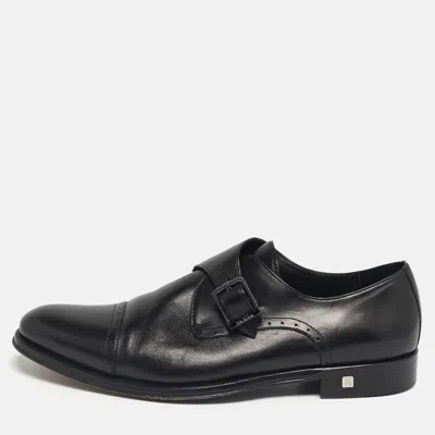 Pre-owned Balmain Black Leather Brogue Detail Single Monk Strap Shoes Size 40
