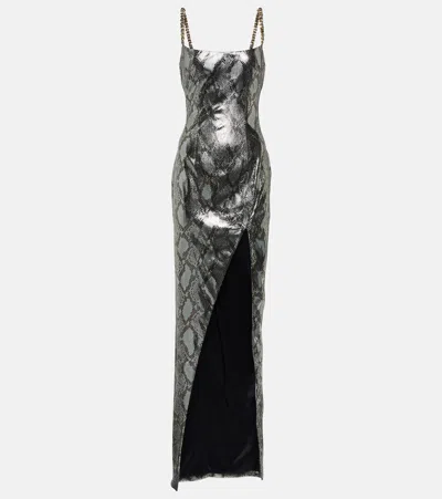 Balmain Chain-detail Snake-print Gown In Black Python