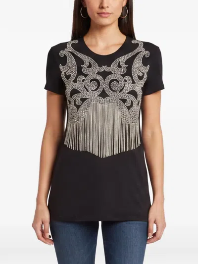 Pre-owned Balmain Crystal-embellished Fringed T-shirt In Black