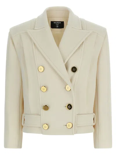 Balmain Double-breasted Coat In White