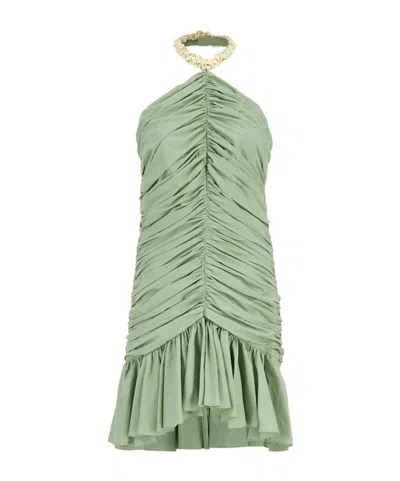 Balmain Draped Mini Dress In Green