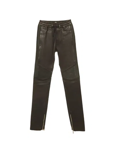 Pre-owned Balmain Drawstring Leather Trousers In Black