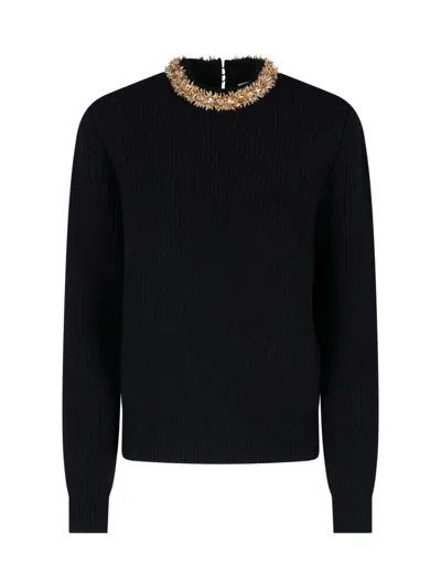 Balmain Embellished Collar Ribbed Knit Sweater In Black