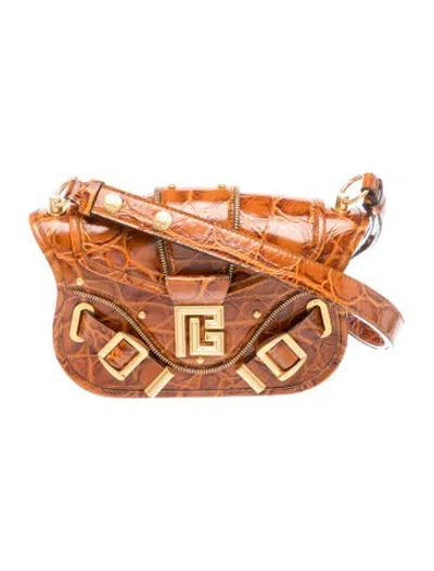 Pre-owned Balmain Embossed Leather Shoulder Bag In Brown
