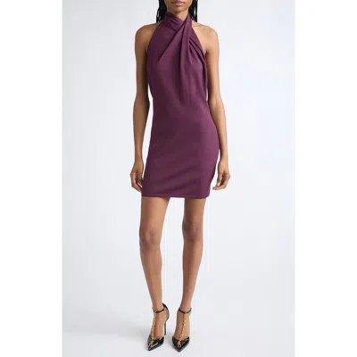 Balmain Flowing Jersey Halter Minidress In Purple