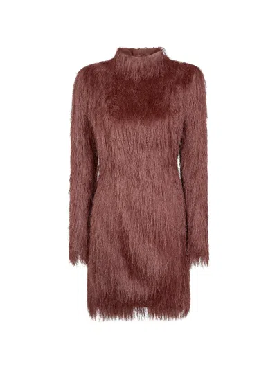 Balmain Fringed Long-sleeve Mini Dress In Brown