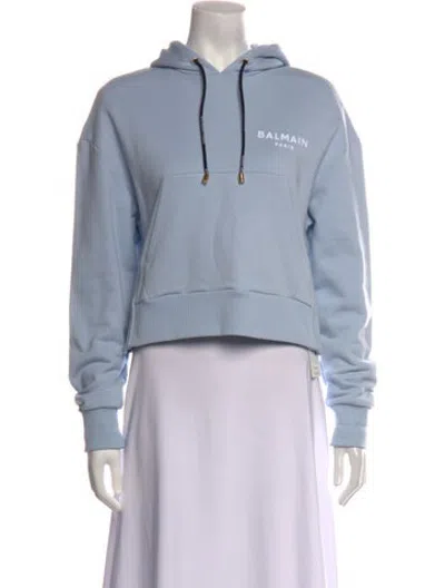 Pre-owned Balmain Graphic Print Crew Neck Hoodie In Blue