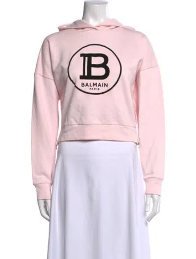 Pre-owned Balmain Graphic Print Crew Neck Hoodie In Pink