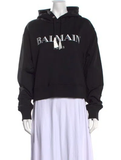 Pre-owned Balmain Graphic Print Crew Neck Hoodie W/ Tags In Black