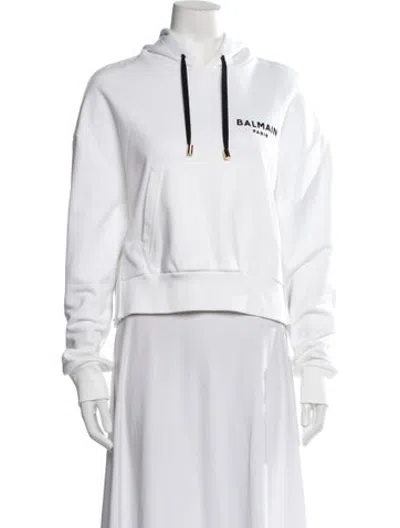Pre-owned Balmain Graphic Print Crew Neck Hoodie In White