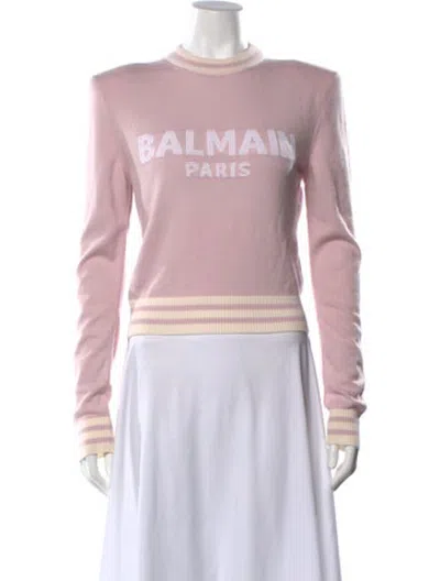 Pre-owned Balmain Graphic Print Crew Neck Sweater W/ Tags In Pink