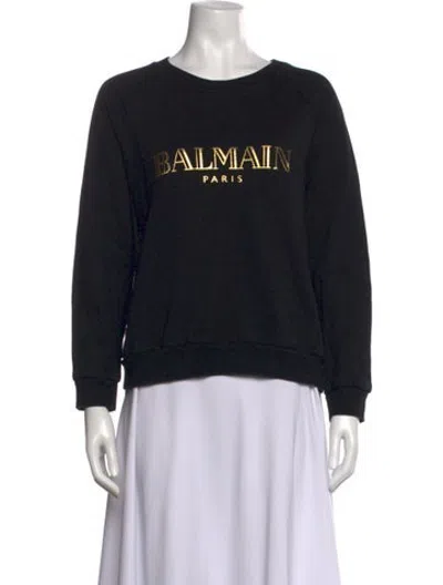 Pre-owned Balmain Graphic Print Crew Neck Sweatshirt In Black