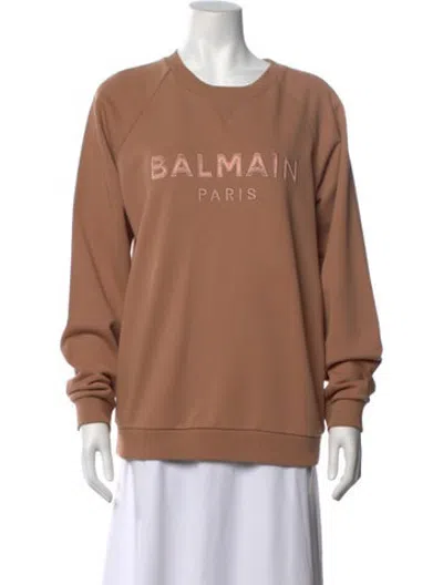 Pre-owned Balmain Graphic Print Crew Neck Sweatshirt In Neutrals