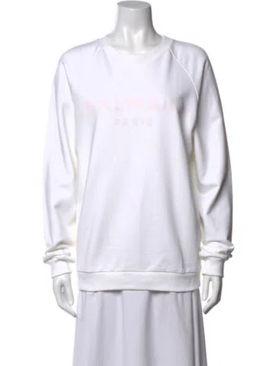 Pre-owned Balmain Graphic Print Crew Neck Sweatshirt In White