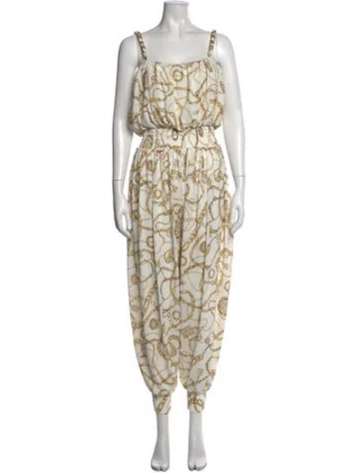 Pre-owned Balmain Graphic Print Scoop Neck Jumpsuit W/ Tags In Neutrals