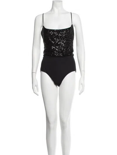Pre-owned Balmain Graphic Print Square Neckline Bodysuit In Black