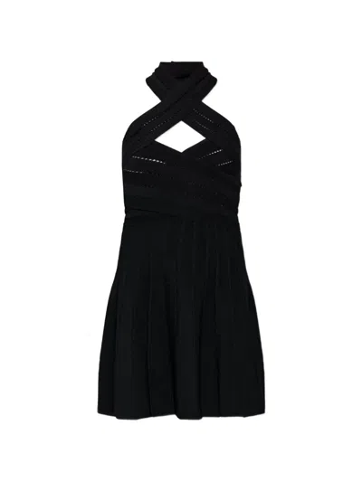 Balmain Halterneck Pointelle-knit Mini Dress In Black