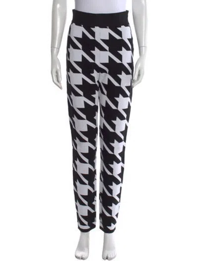 Pre-owned Balmain Houndstooth Print Straight Leg Pants In Black