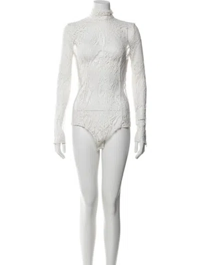 Pre-owned Balmain Lace Lace Pattern Bodysuit In White