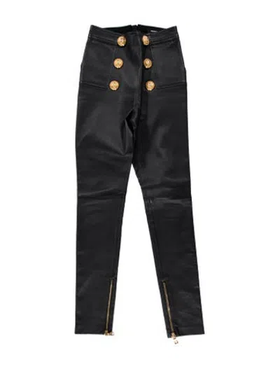 Pre-owned Balmain Lambskin Skinny Leg Pants In Grey