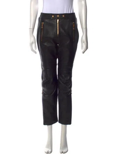 Pre-owned Balmain Lambskin Straight Leg Pants W/ Tags In Black