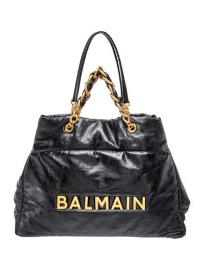 Pre-owned Balmain Leather 1945 Soft Leather Tote Bag In Black