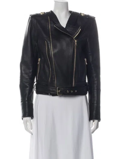 Pre-owned Balmain Leather Biker Jacket In Black