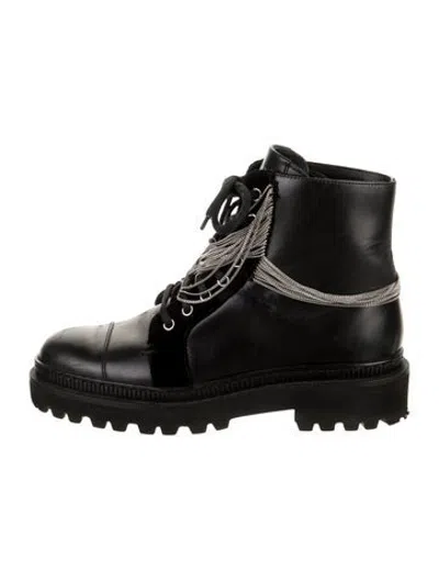 Pre-owned Balmain Leather Chain-link Accents Combat Boots In Black