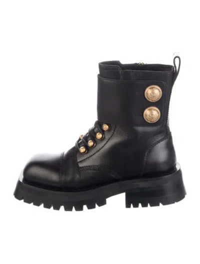 Pre-owned Balmain Leather Combat Boots In Black