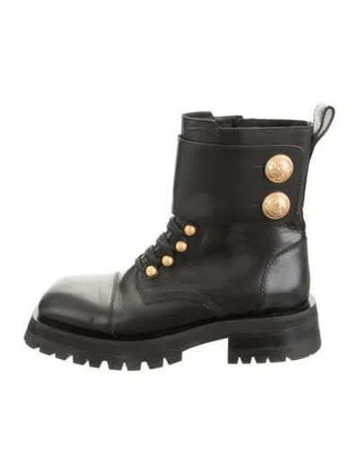 Pre-owned Balmain Leather Combat Boots In Black