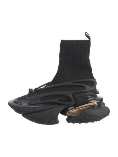 Pre-owned Balmain Leather Graphic Print Sock Boots In Black