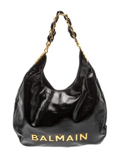 Pre-owned Balmain Leather Hobo In Black