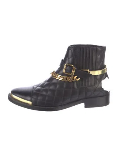 Pre-owned Balmain Leather Patterned Boots In Black